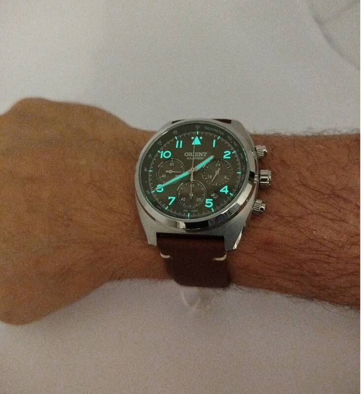 Relógio Orient Solartech Cronógrafo Pulseira Couro Marron MBSCC069